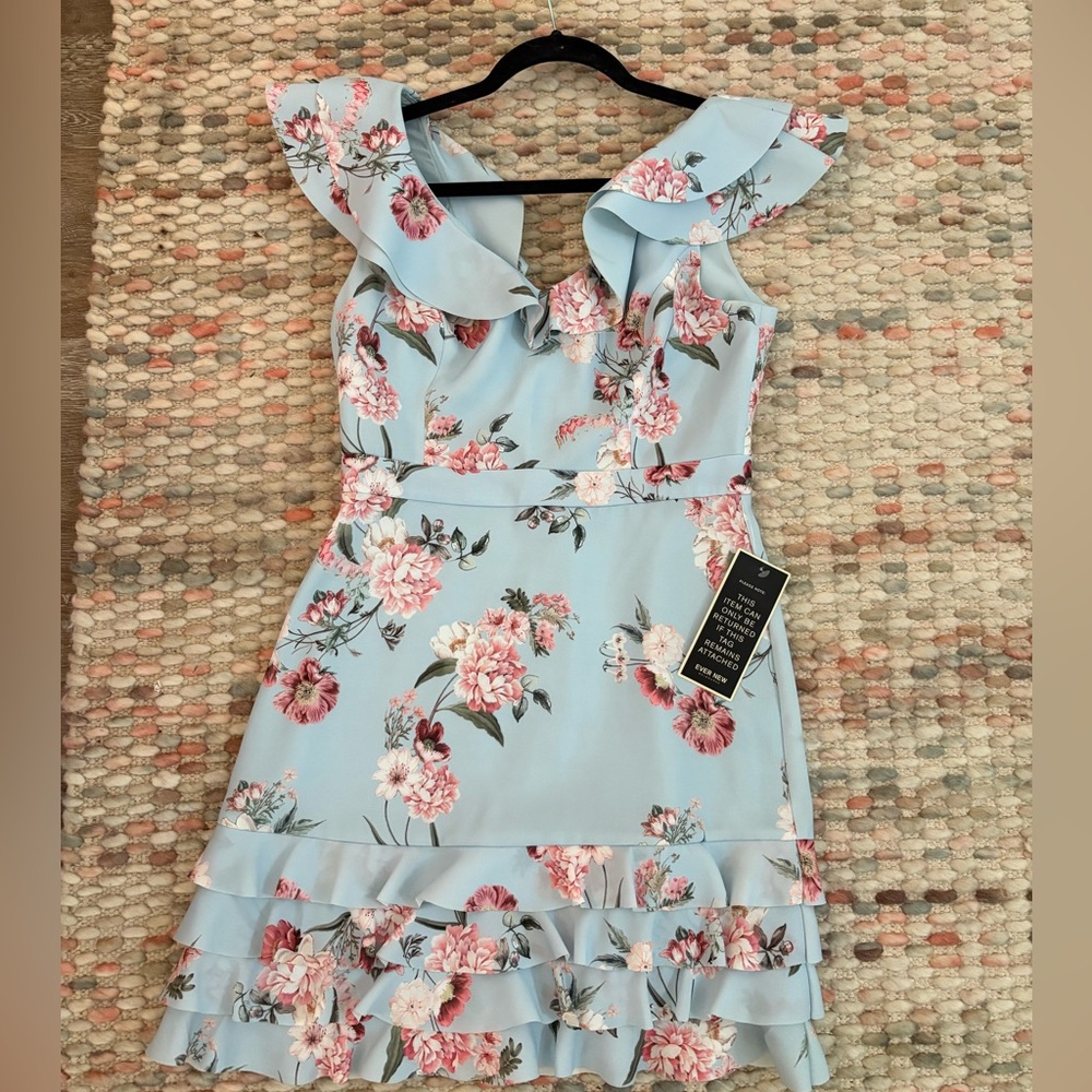 Ever New Light Blue Floral Ruffle Midi Dress size 6